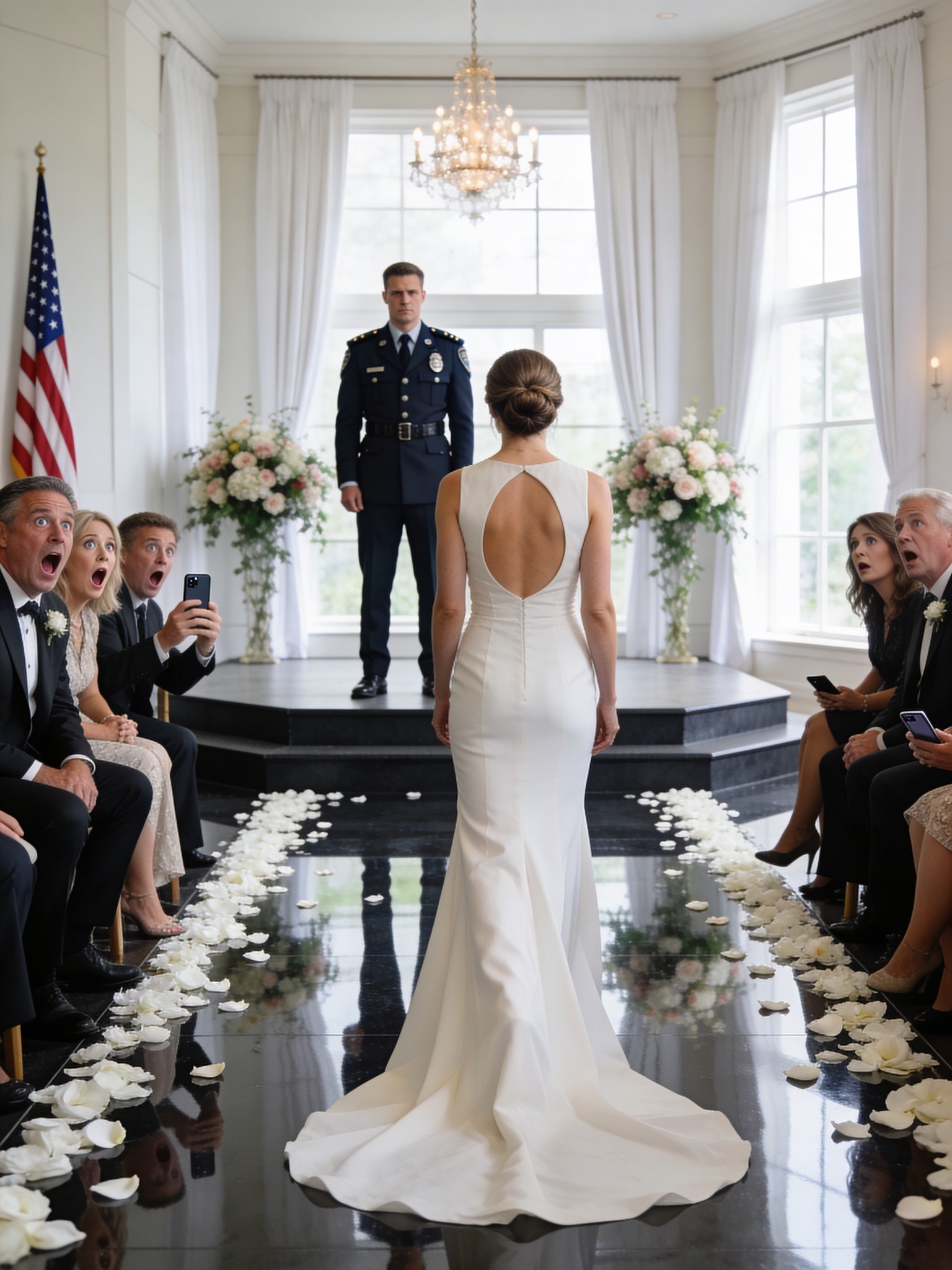 “Ti sposi con una guardia giurata?” Mia madre mi ha schernito. 68 inviti. Zero conferme di partecipazione. Tutta la mia famiglia ha boicottato il mio matrimonio. Ho percorso la navata completamente da sola. Poi il mio telefono è impazzito – dopo che un invitato ha pubblicato una clip di 10 secondi… con la didascalia: “Il suo sposo è…”