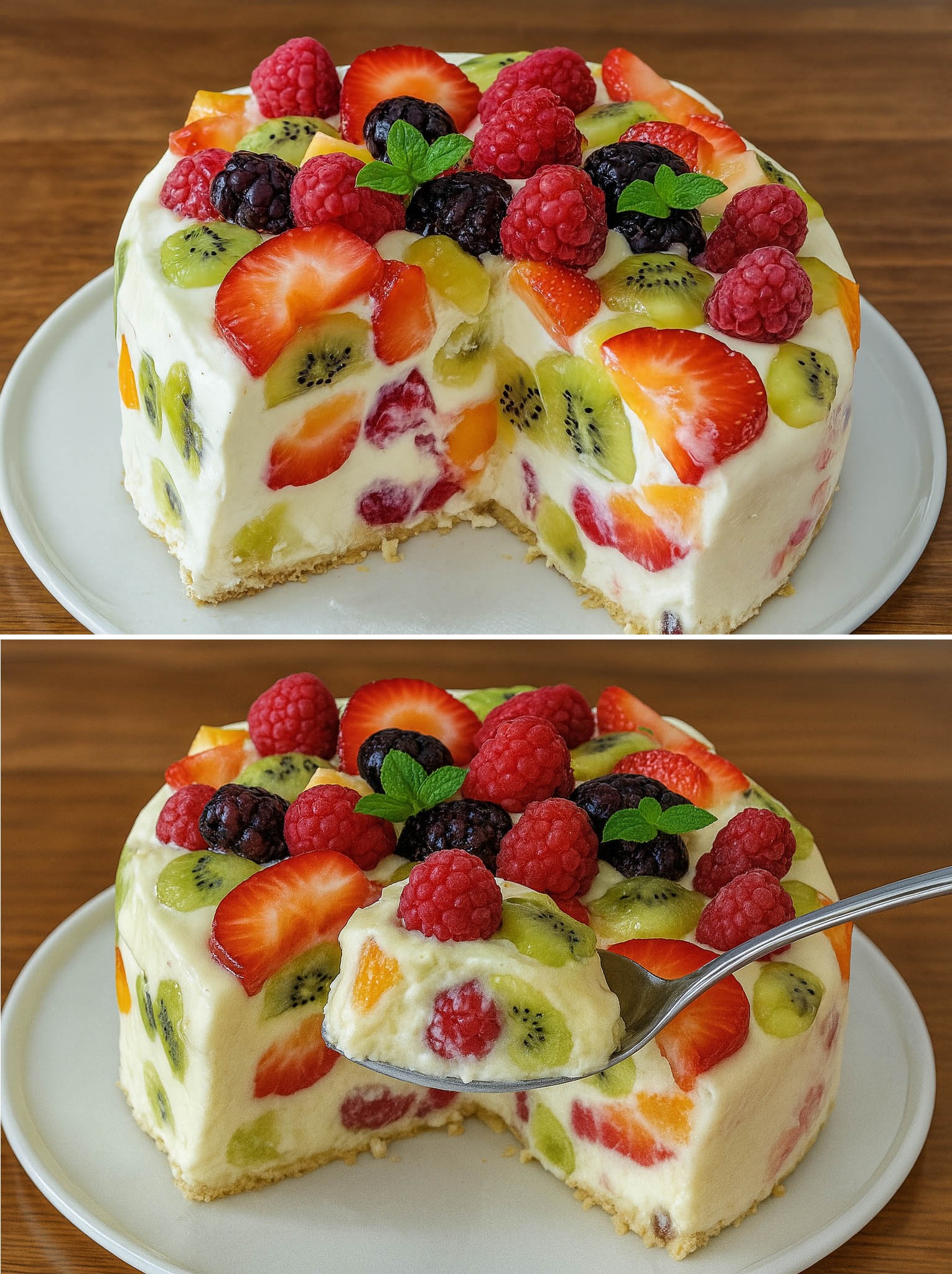 Mentre tutti gli altri avevano voglia di gelato, io ho preparato questa torta di frutta cremosa: senza zucchero, ma nutriente e rinfrescante, meglio di una ciotola di gelato. Solo 145 calorie!